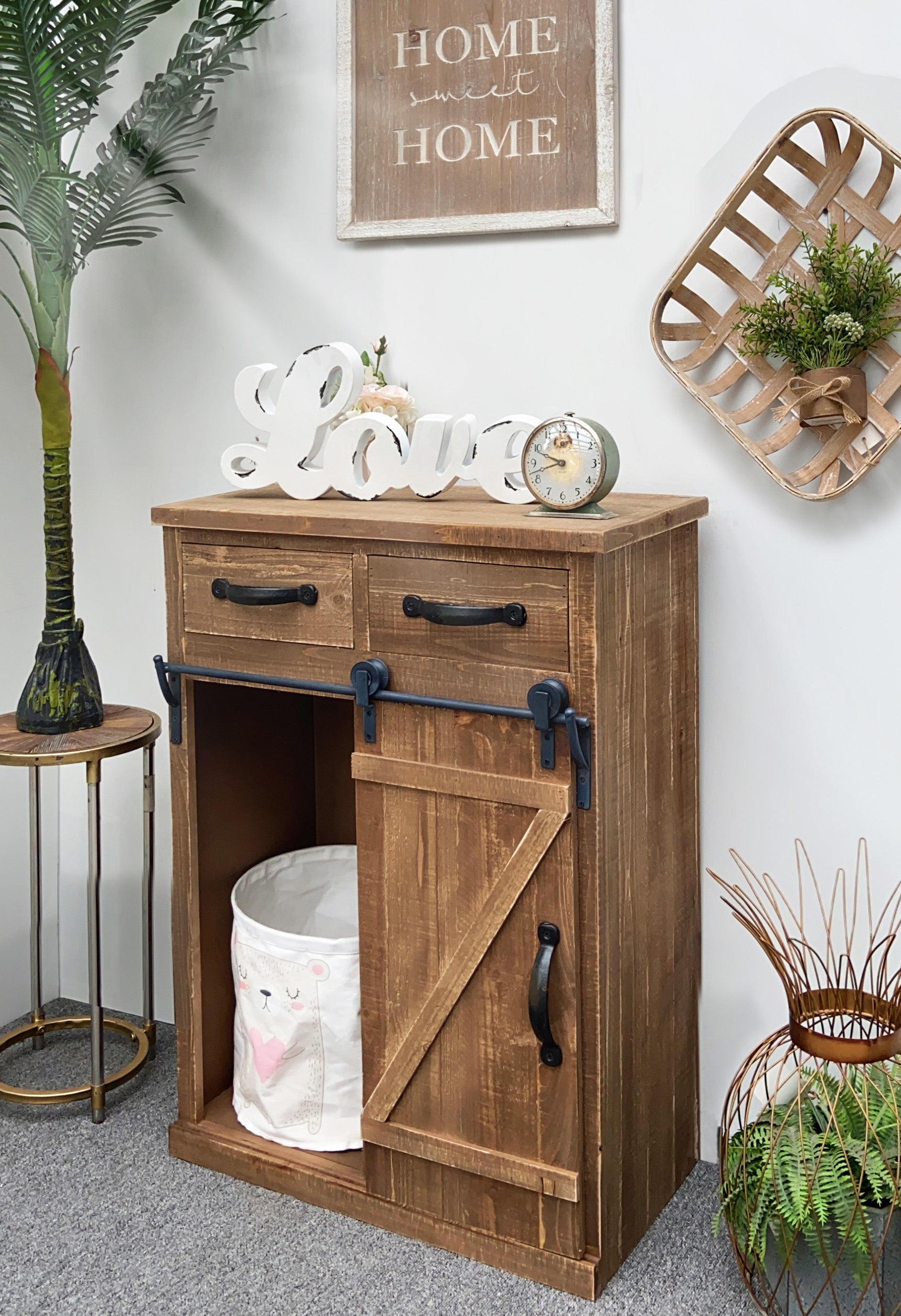 Classic American Country Style Single Barn Door With 2 Drawers Vintage Wooden Cabinets