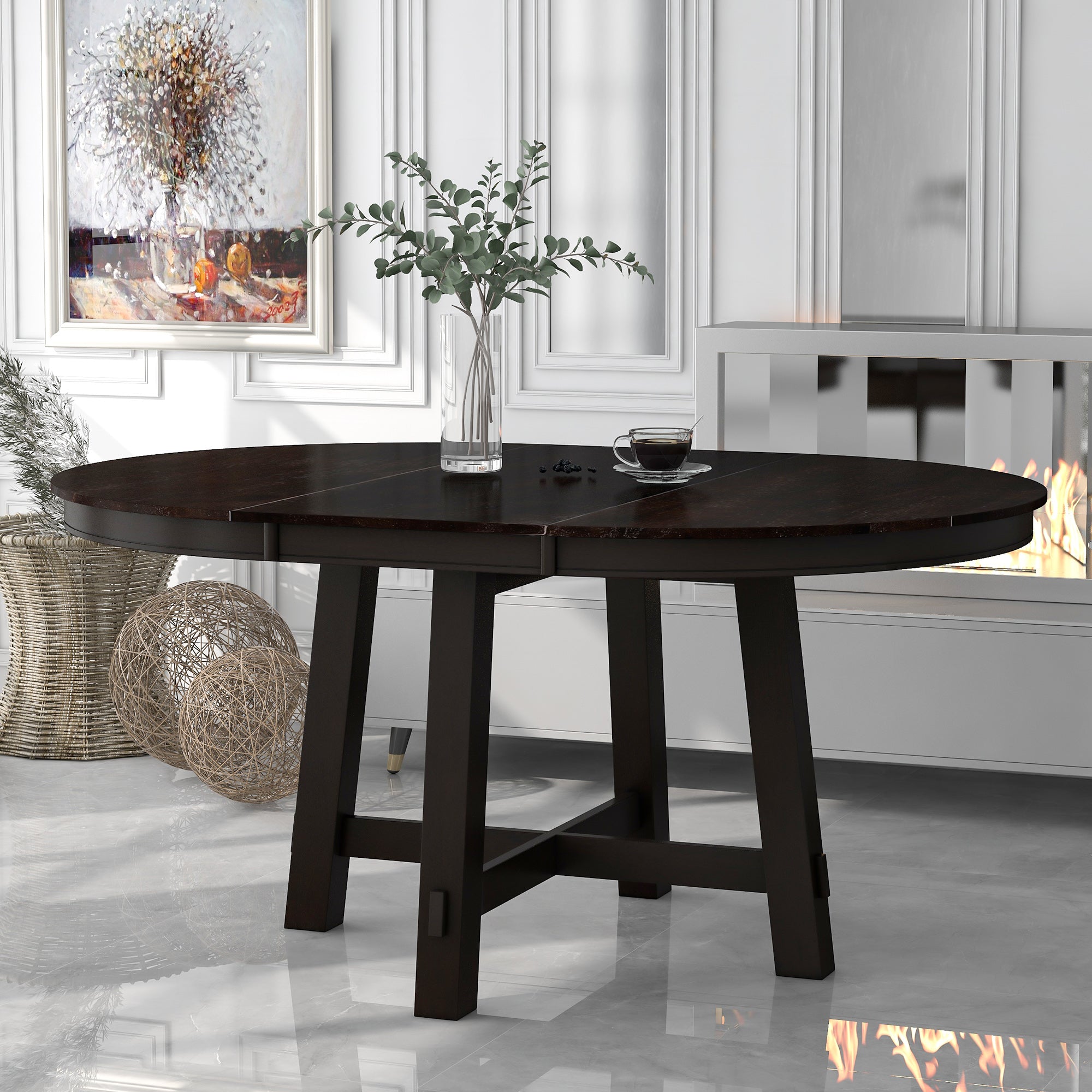 Farmhouse Round Extendable Dining Table