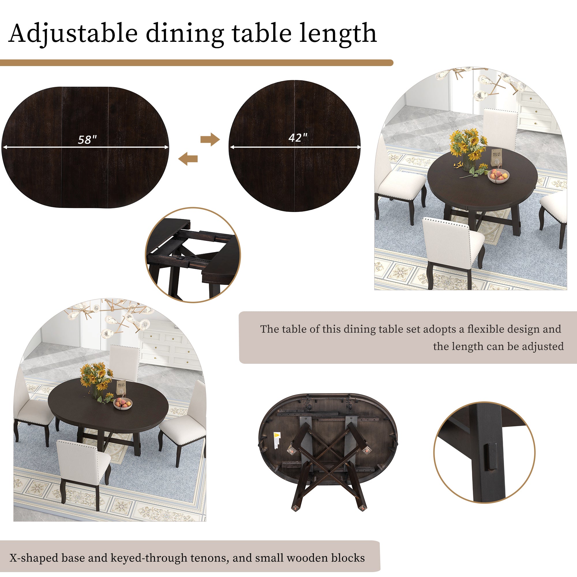 Farmhouse Round Extendable Dining Table