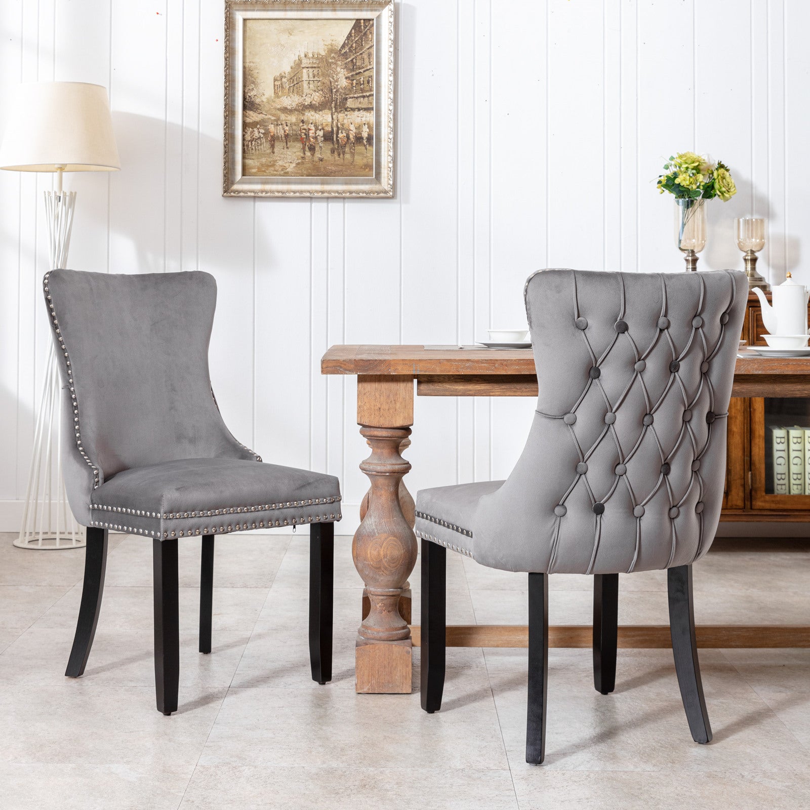 Furniture,Upholstered Wing-Back Dining Chair