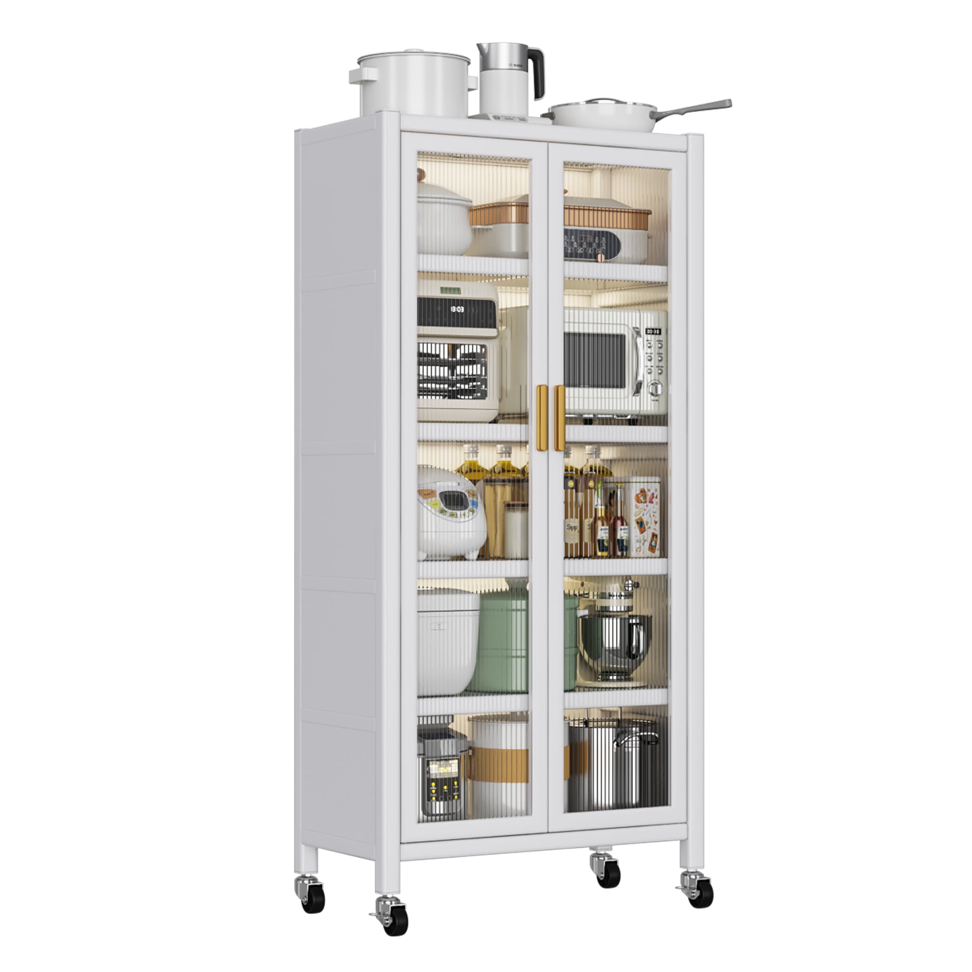 Open-door kitchen shelving Floor-to-ceiling multilevel household microwave