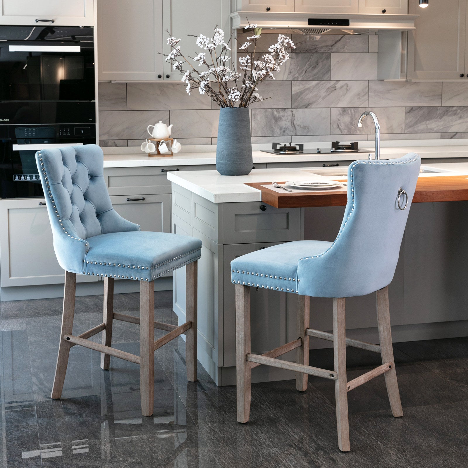 Contemporary Velvet Upholstered Barstools