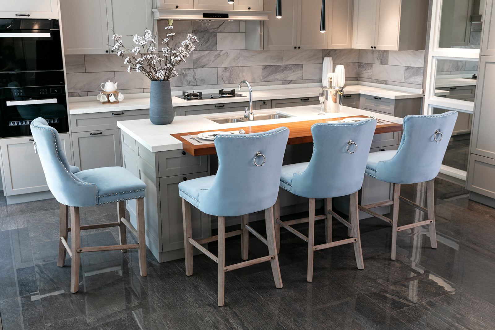 Contemporary Velvet Upholstered Barstools