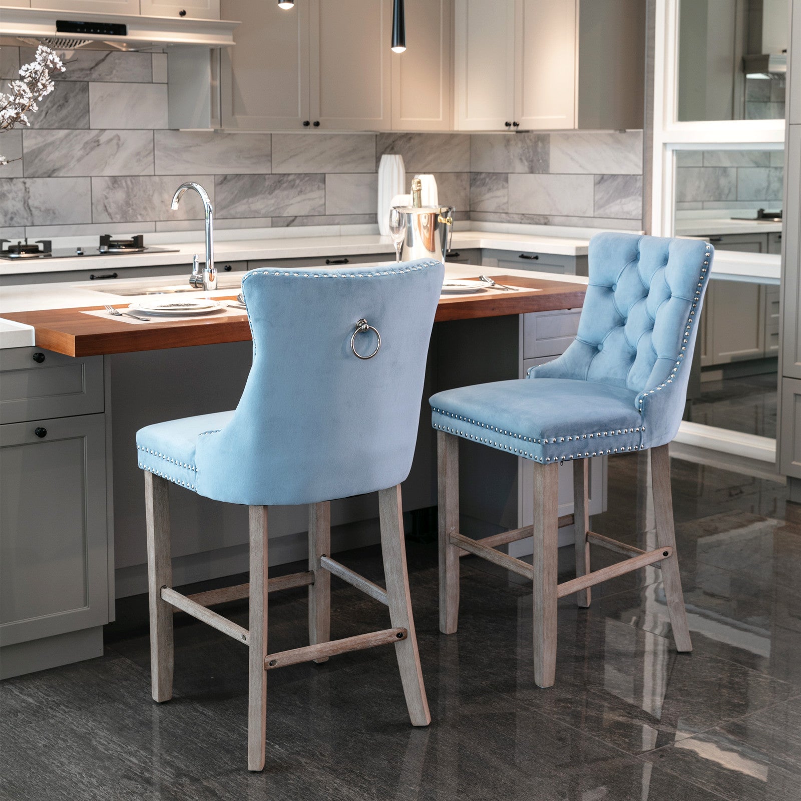 Contemporary Velvet Upholstered Barstools