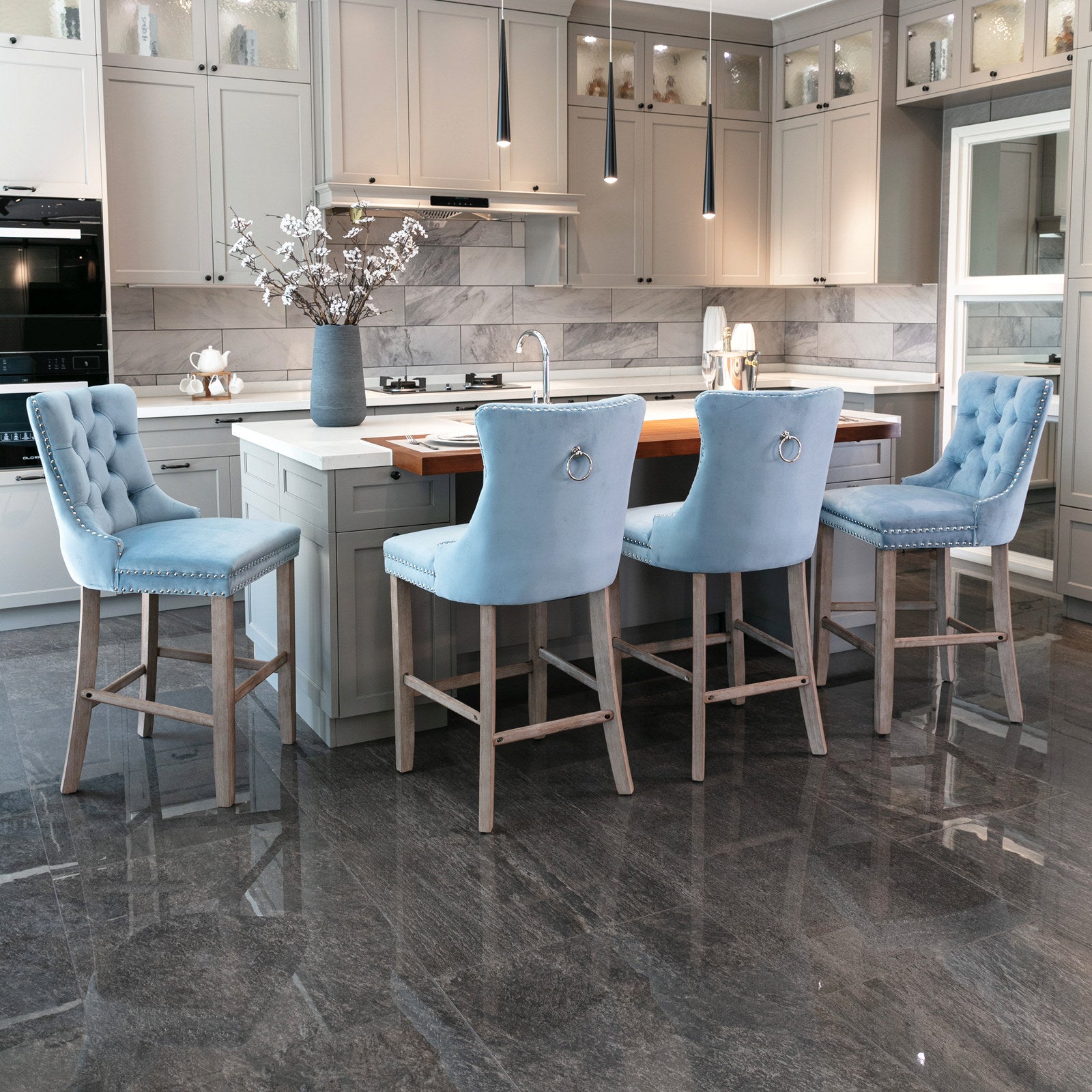 Contemporary Velvet Upholstered Barstools