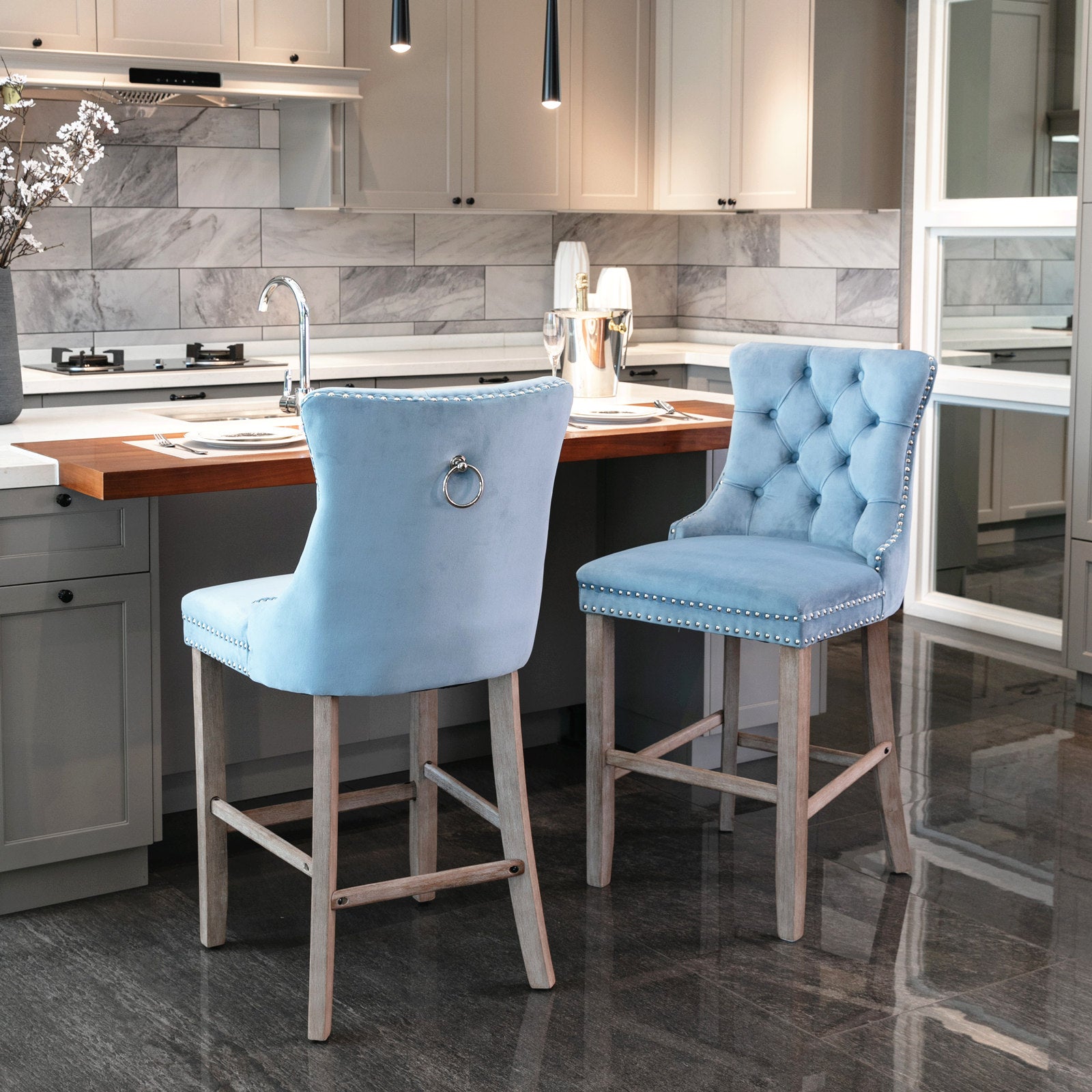 Contemporary Velvet Upholstered Barstools