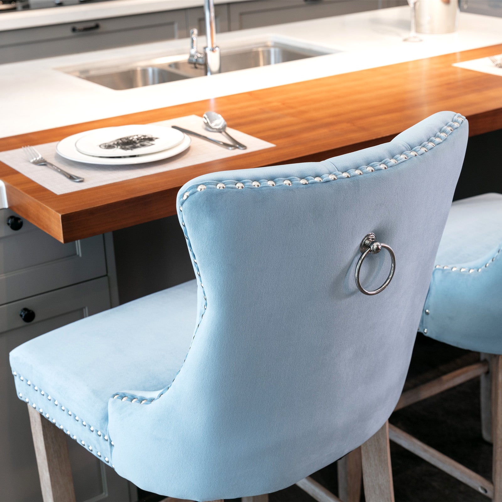 Contemporary Velvet Upholstered Barstools