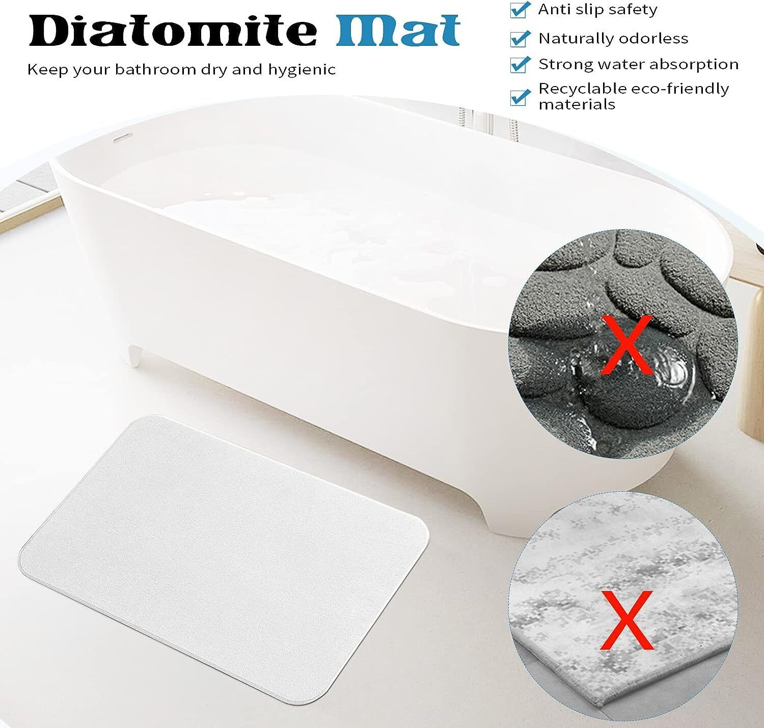 Diatomite Stone Bath Mat Absorbent Drying Bathstone Bathmat Rugs Non-Slip Mat