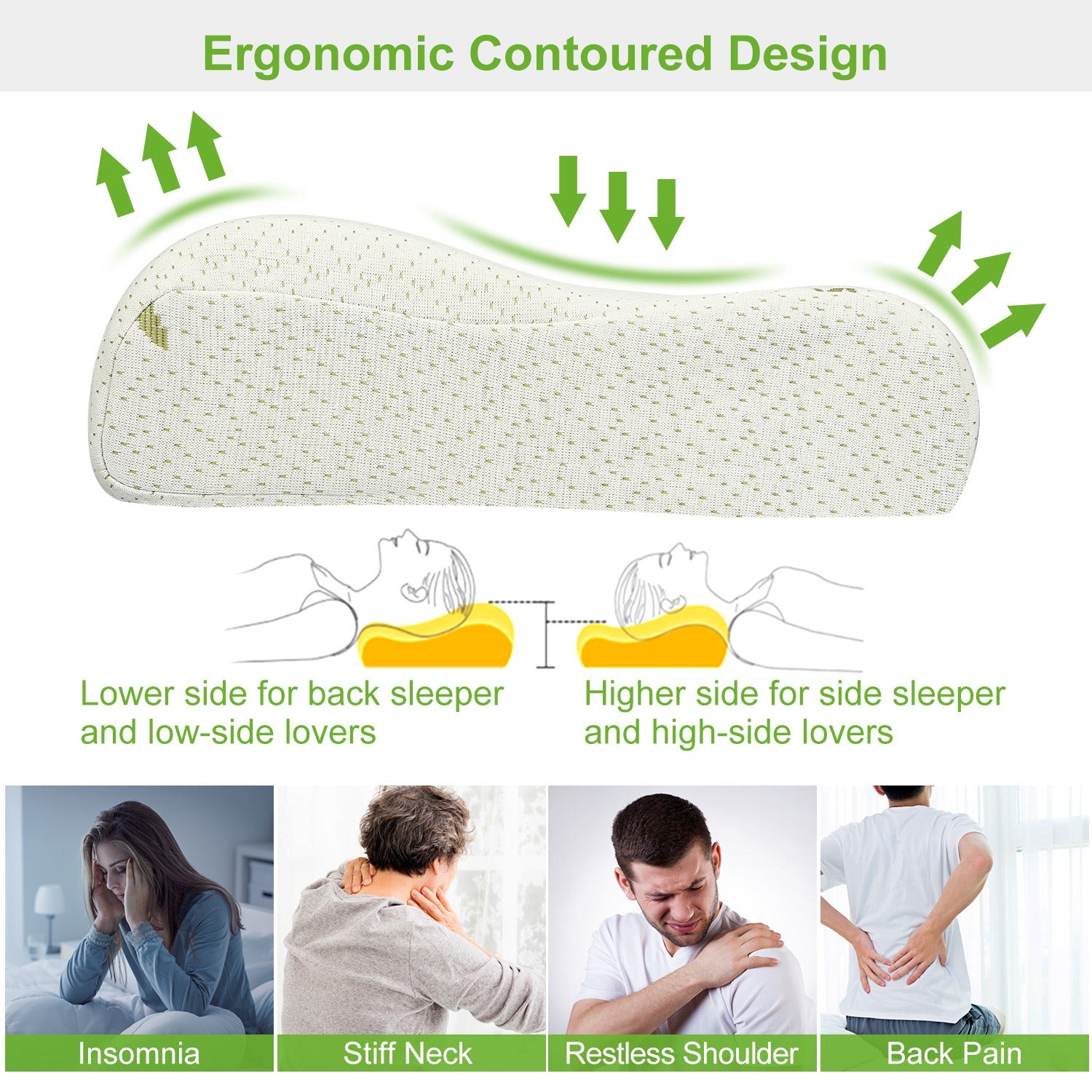 Bamboo Memory Foam Sleep Pillow Contoured Cervical Orthopedic Pillow