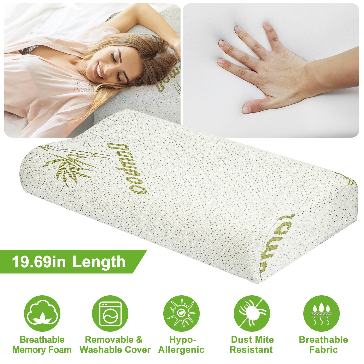 Bamboo Memory Foam Sleep Pillow Contoured Cervical Orthopedic Pillow