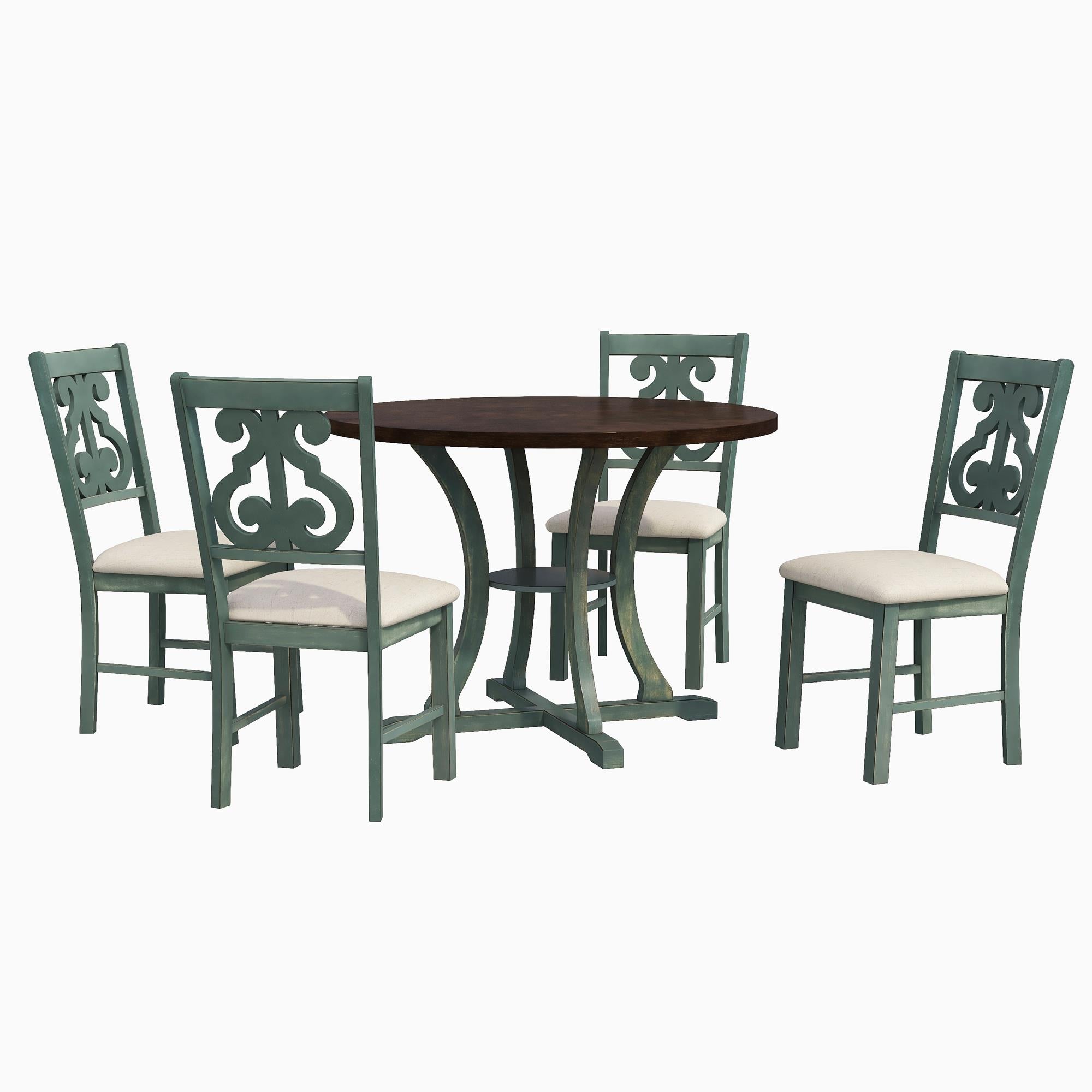 5-Piece Round Dining Table and 4 Fabric Chairs with Special-shaped Table Legs