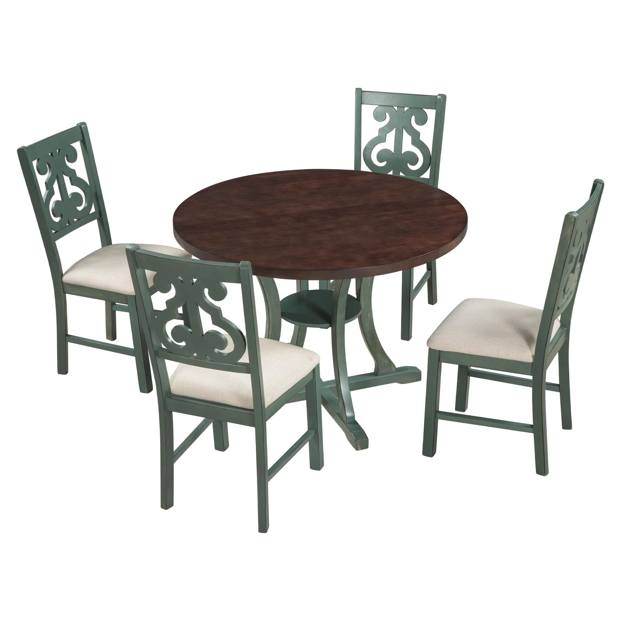 5-Piece Round Dining Table and 4 Fabric Chairs with Special-shaped Table Legs