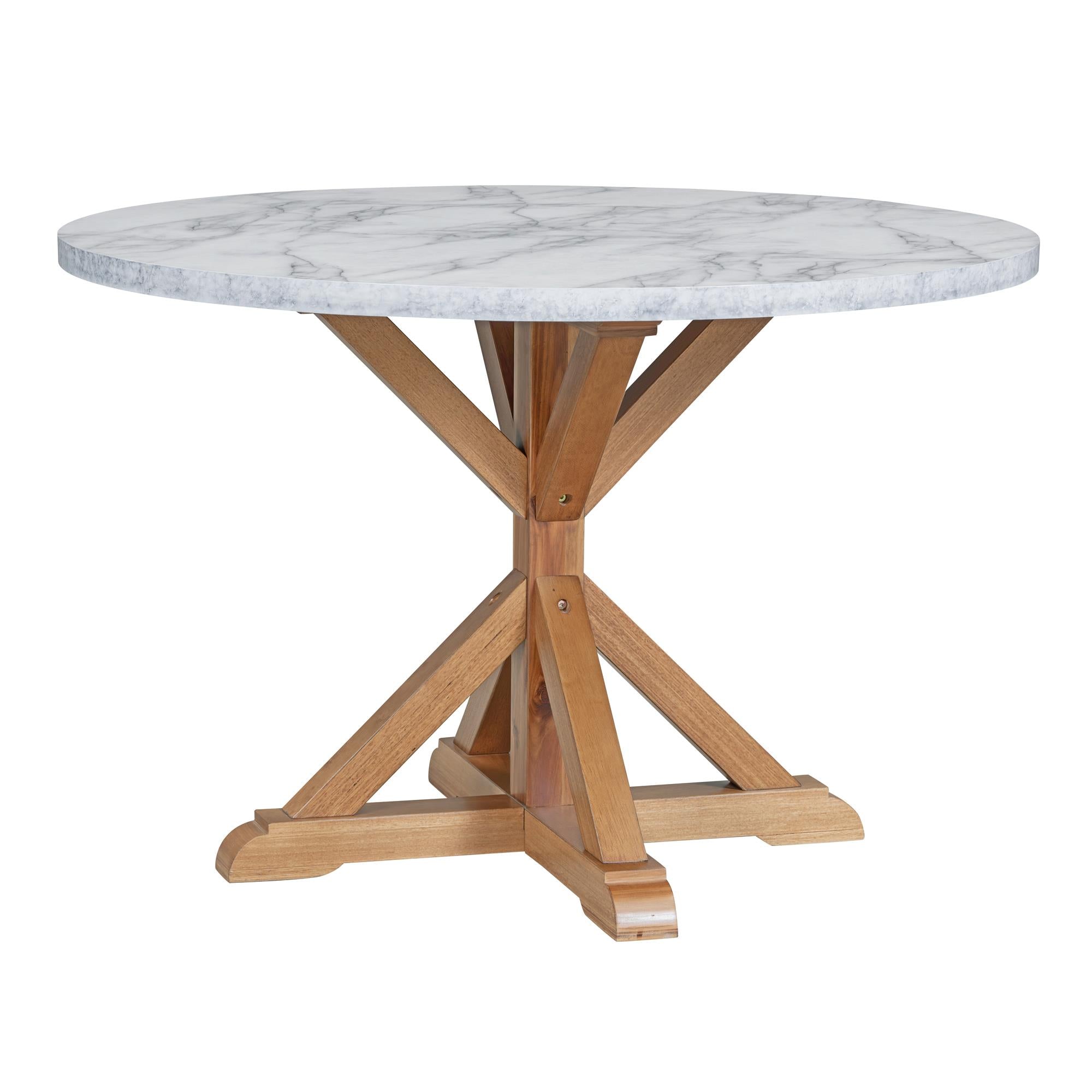 Marble Sticker and Cross Bracket Pedestal Dining Table