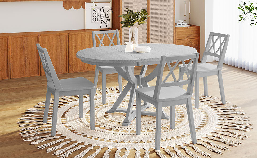 Mid-Century 5-Piece Extendable Round Dining Table