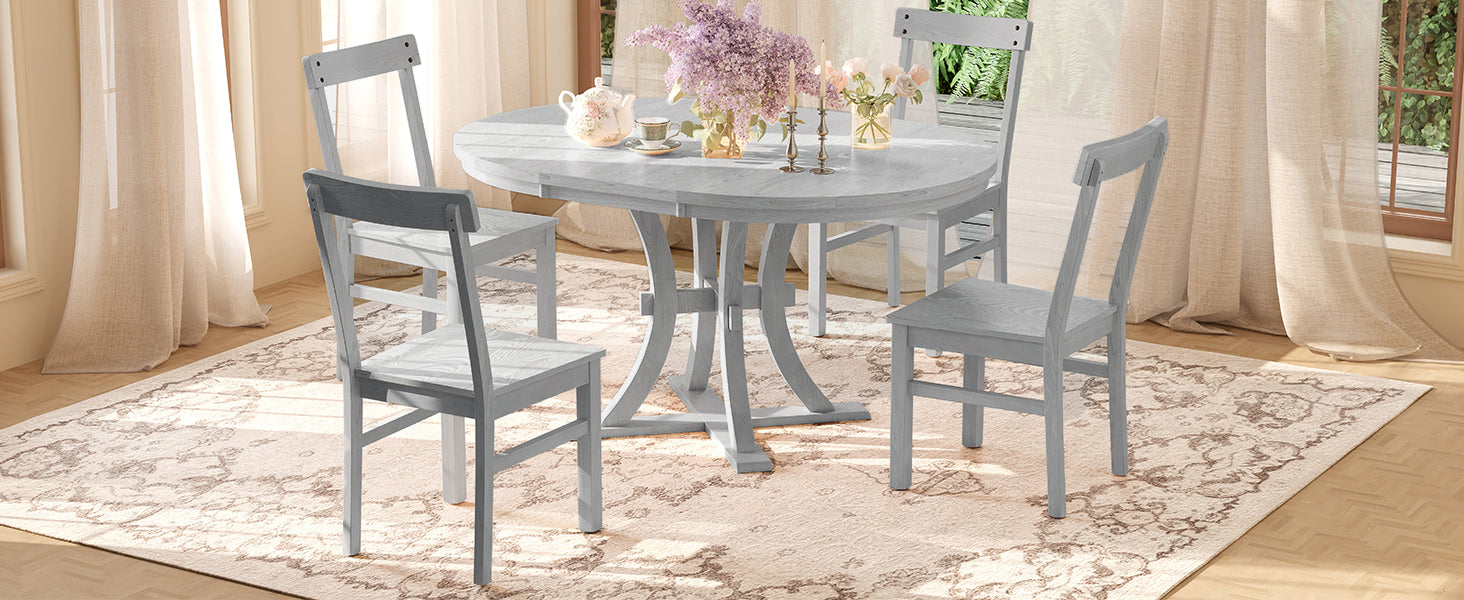 5-Piece Rustic Round Pedestal Extendable Dining Table