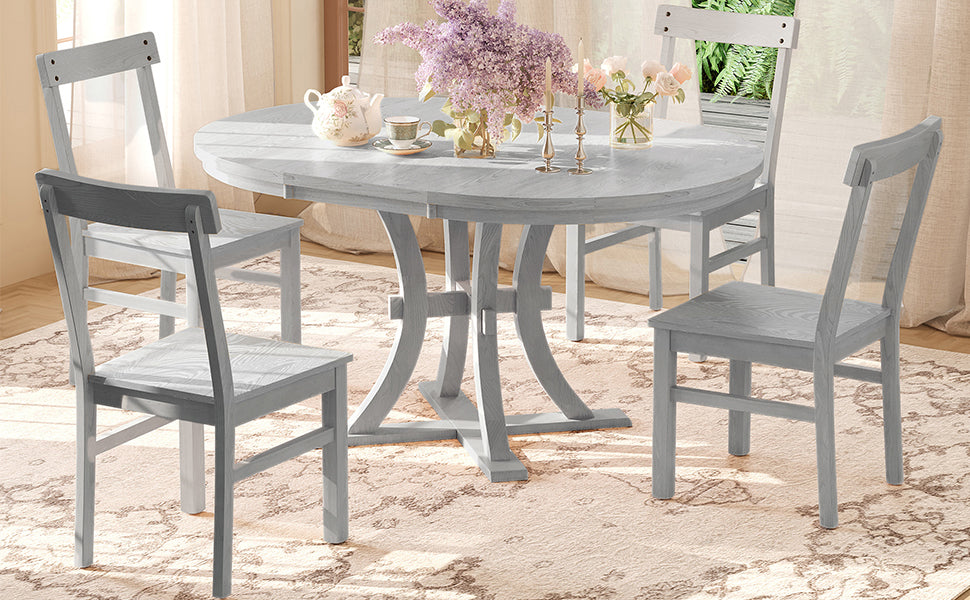 5-Piece Rustic Round Pedestal Extendable Dining Table