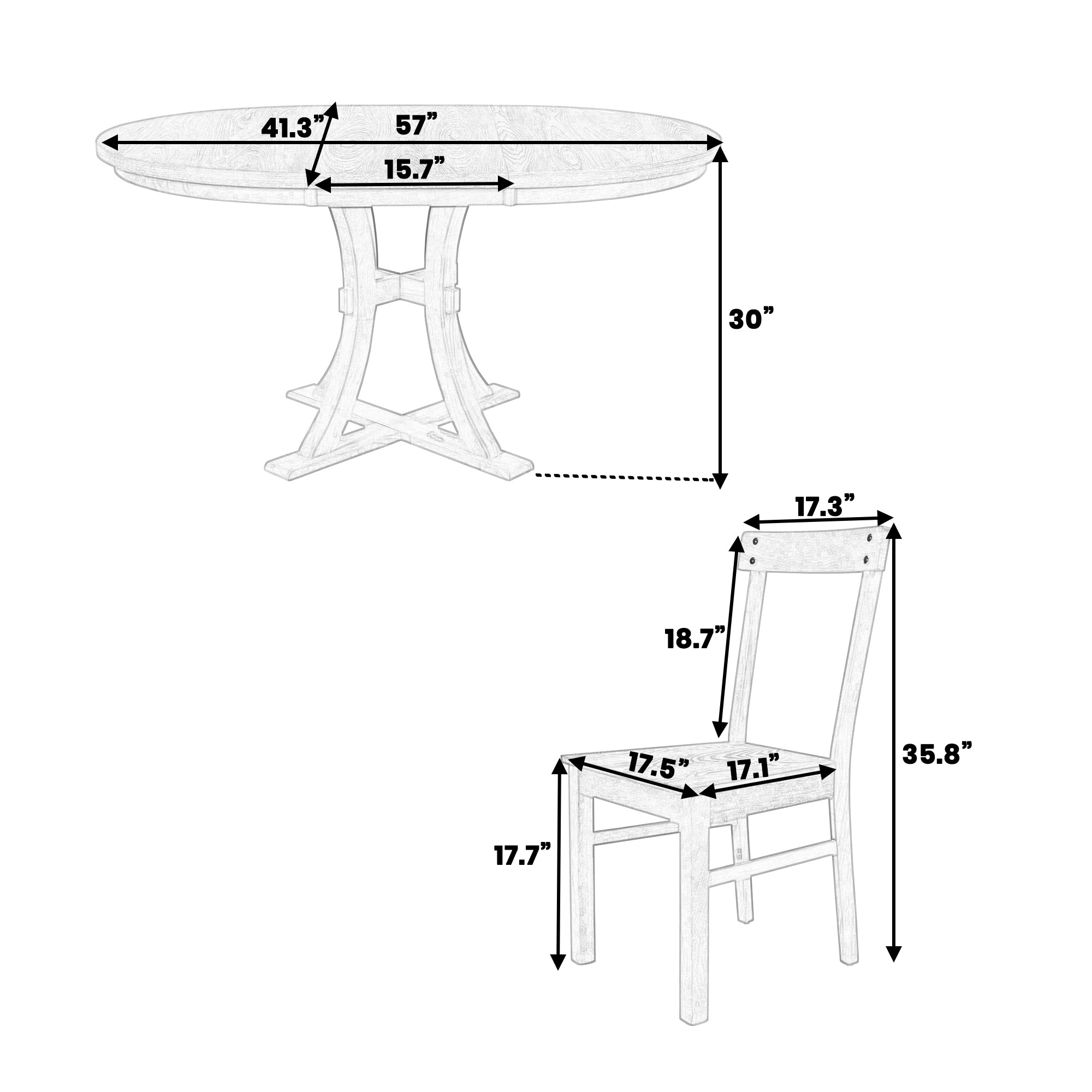 5-Piece Rustic Round Pedestal Extendable Dining Table