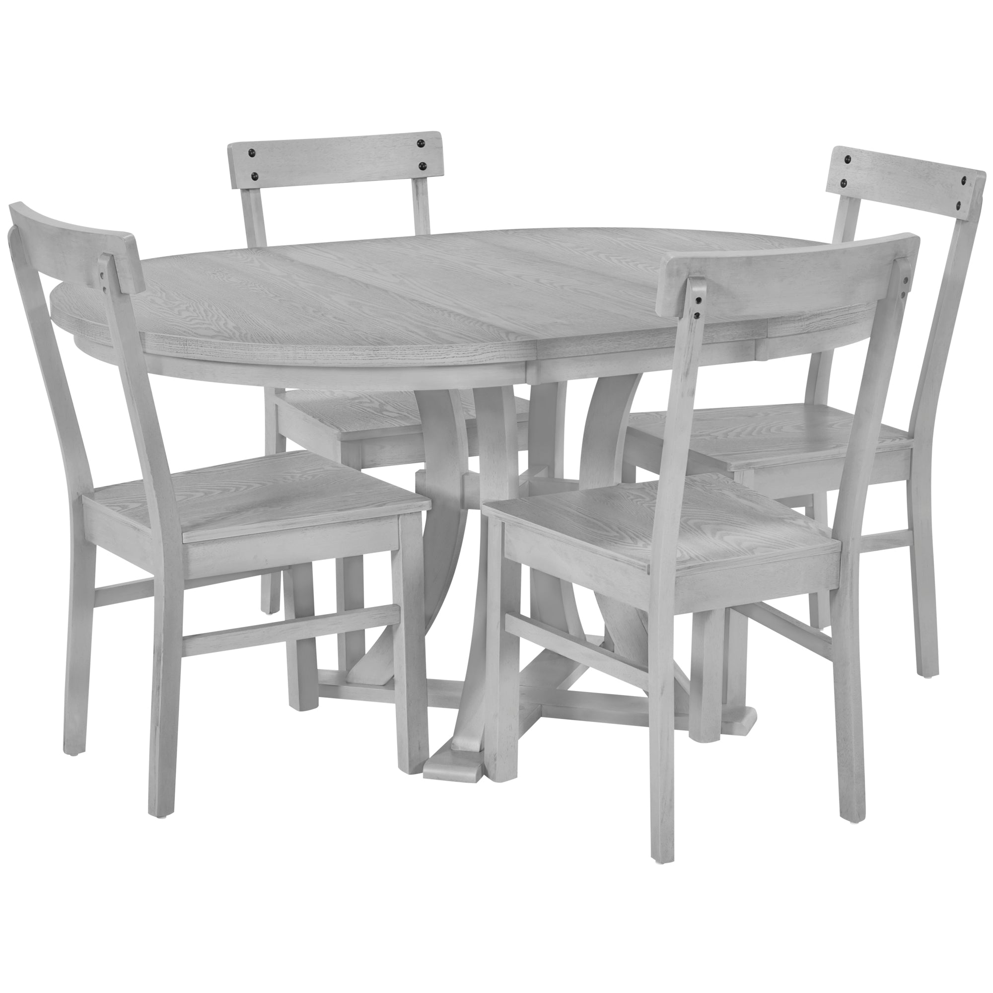 5-Piece Rustic Round Pedestal Extendable Dining Table