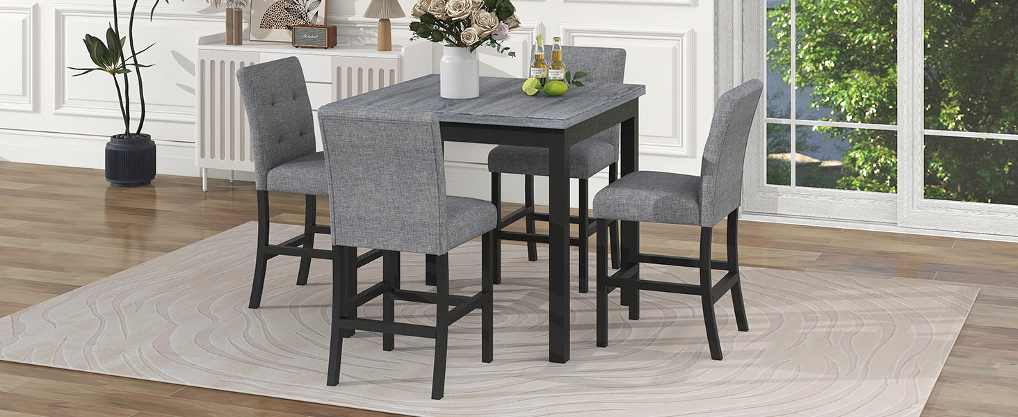 5-Piece Counter Height Dining Set Wood Square Dining Room Table