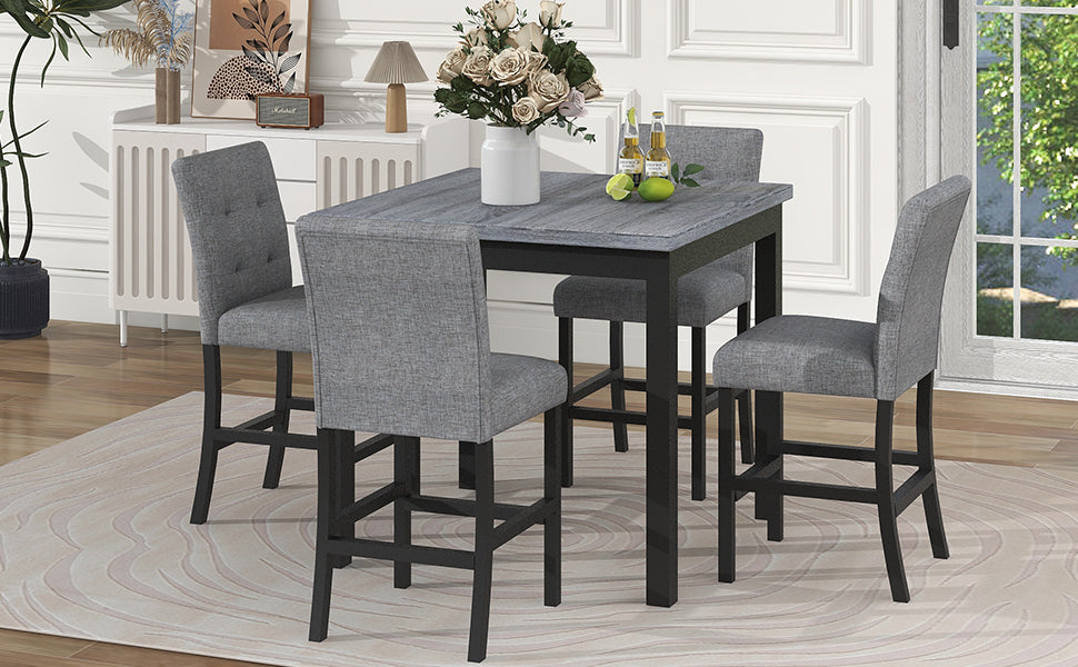 5-Piece Counter Height Dining Set Wood Square Dining Room Table