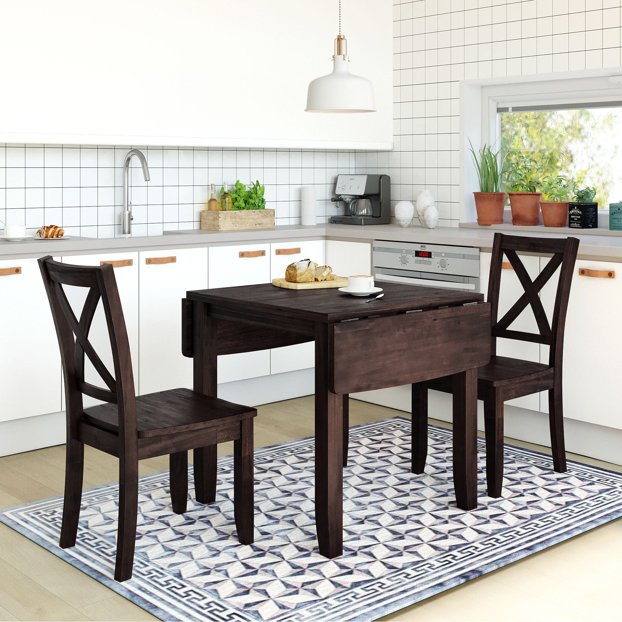 3-Piece Wood Drop Leaf Breakfast Nook Dining Table