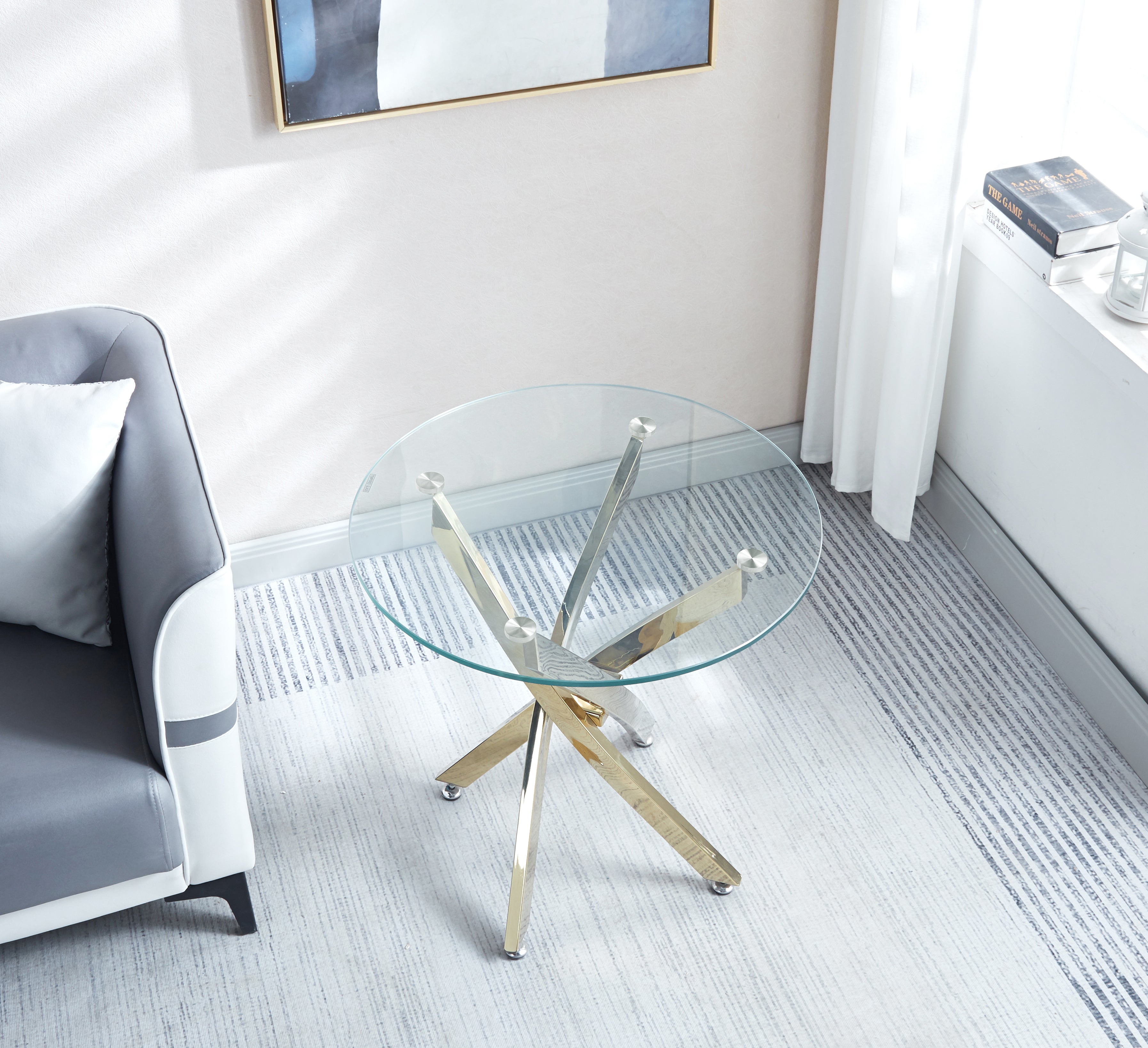 Modern Round Tempered Glass End Table with Chrome Legs