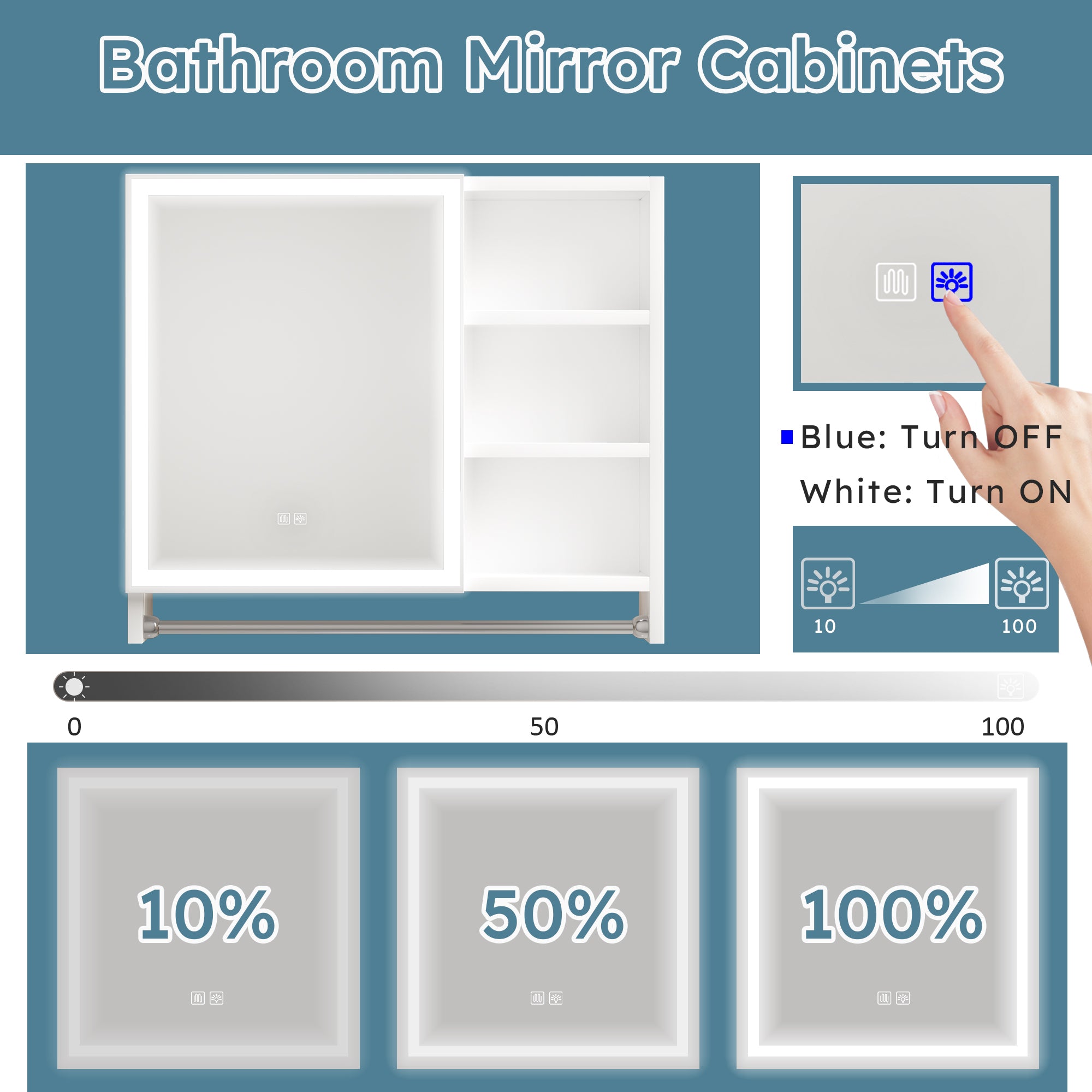 Medicine cabinets with mirrors and LED lights, bathroom lockers with multilevel storage compartments