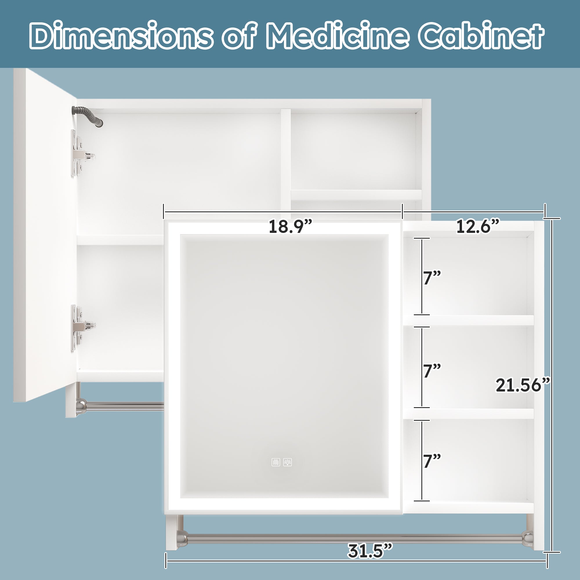 Medicine cabinets with mirrors and LED lights, bathroom lockers with multilevel storage compartments