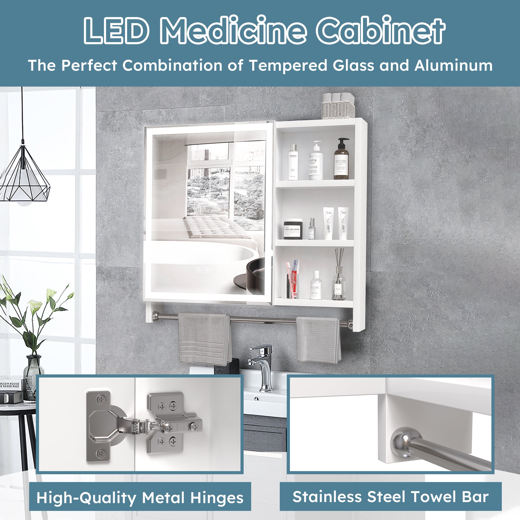 Modern 32x28inches bathroom cabinets, medicine cabinets with mirrors and LED lights