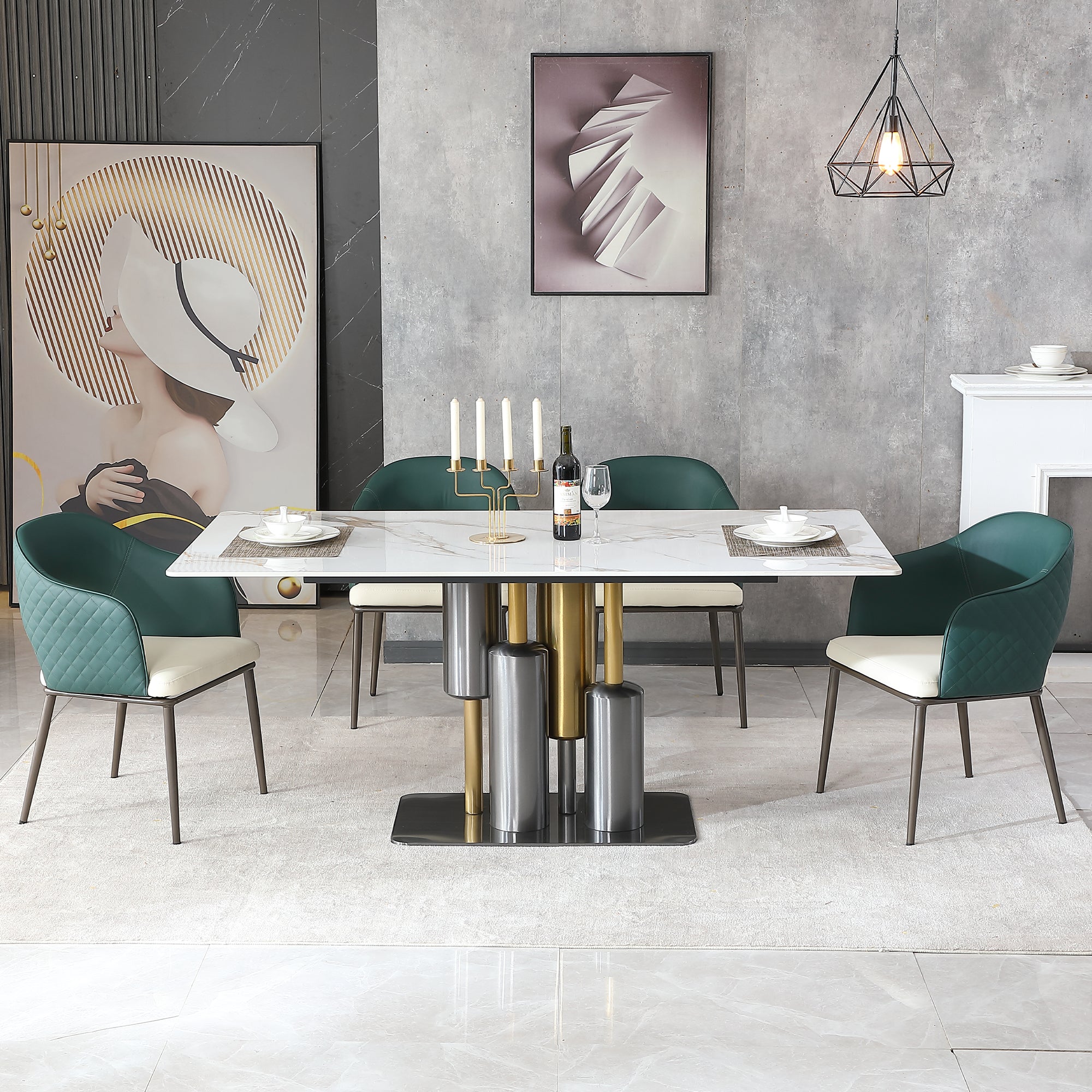 Modern Dining Table Set, White Dining Table Sintered Stone Dining Table