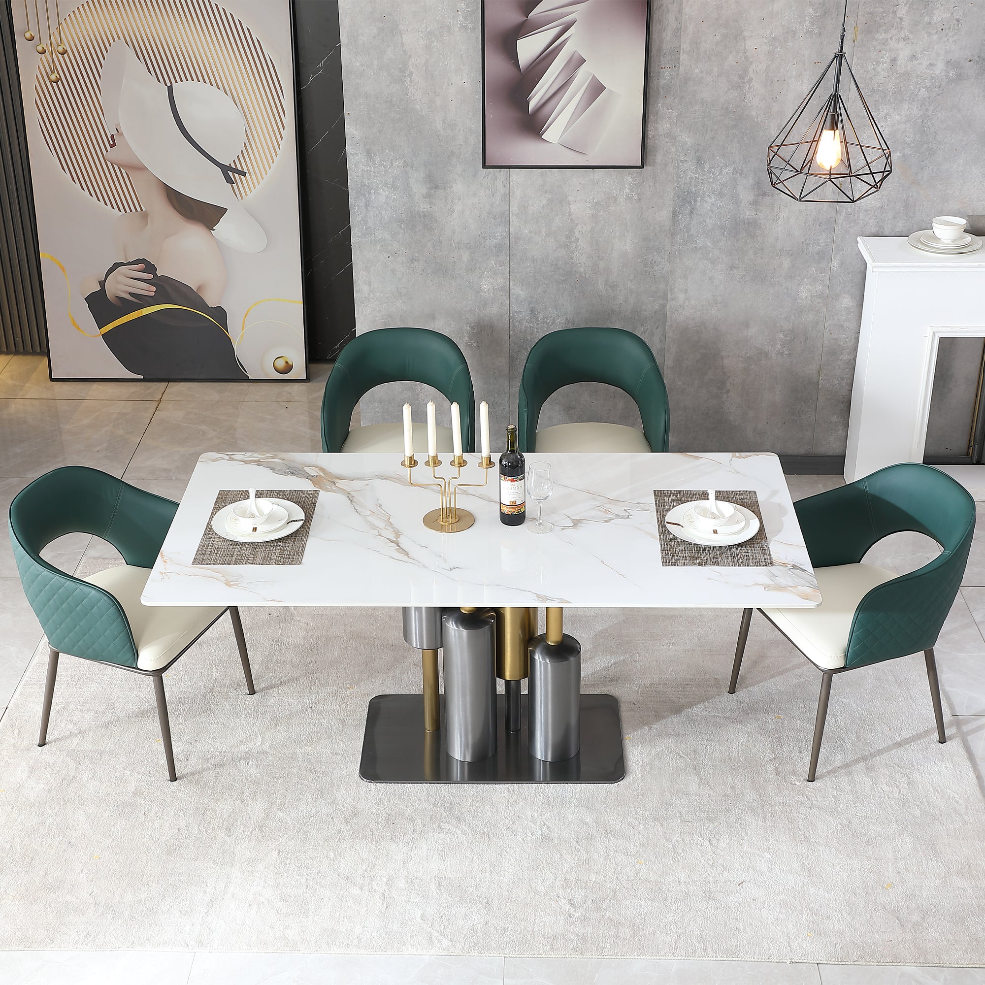 Modern Dining Table Set, White Dining Table Sintered Stone Dining Table