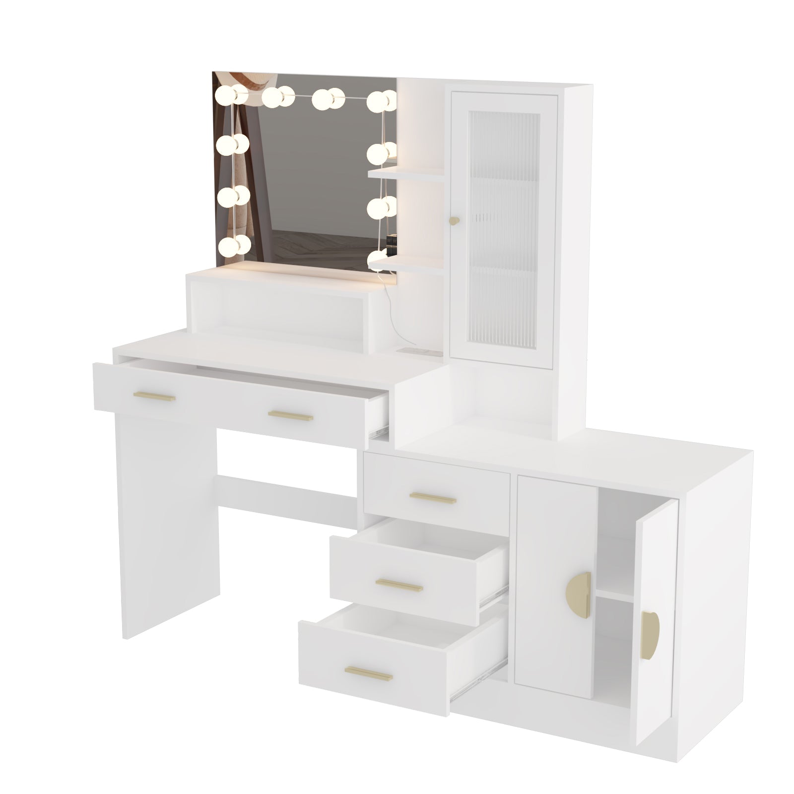 Large Makeup Vanity with Lights, Vanity Table with Charging Station