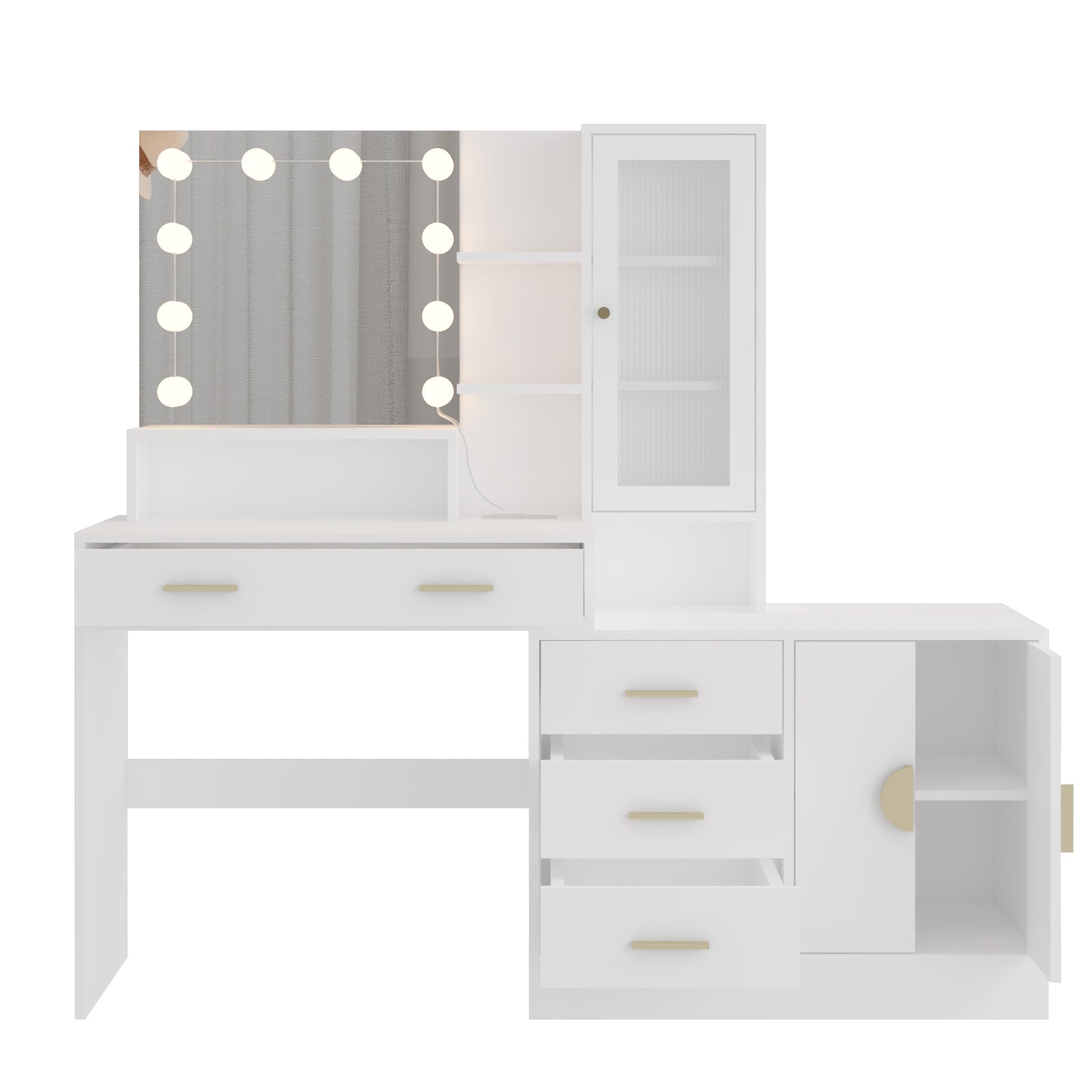 Large Makeup Vanity with Lights, Vanity Table with Charging Station