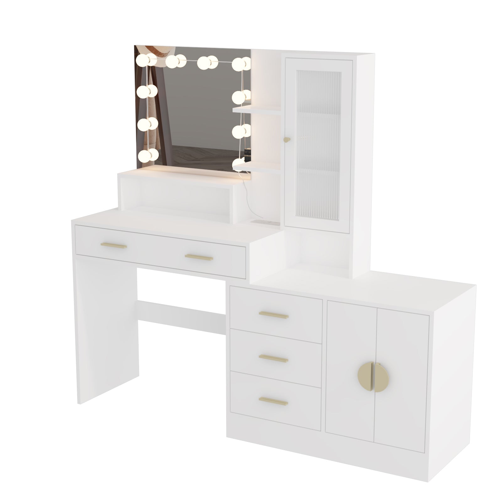 Large Makeup Vanity with Lights, Vanity Table with Charging Station