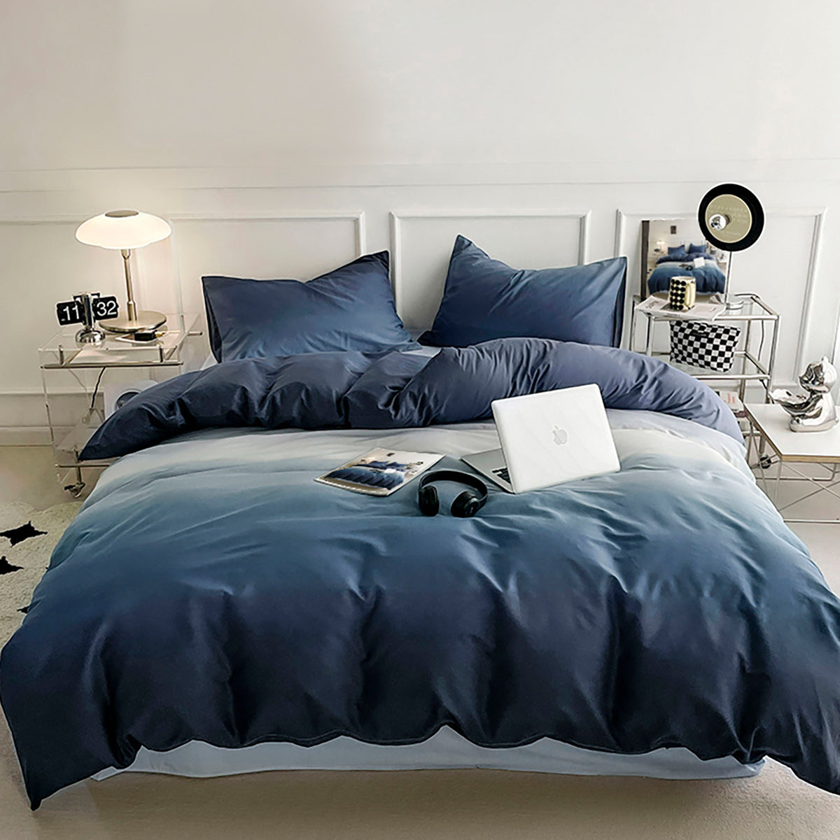 3PCS Gradient Blue Duvet Cover Set Galaxy Space Comforter Cover with Zipper Closure