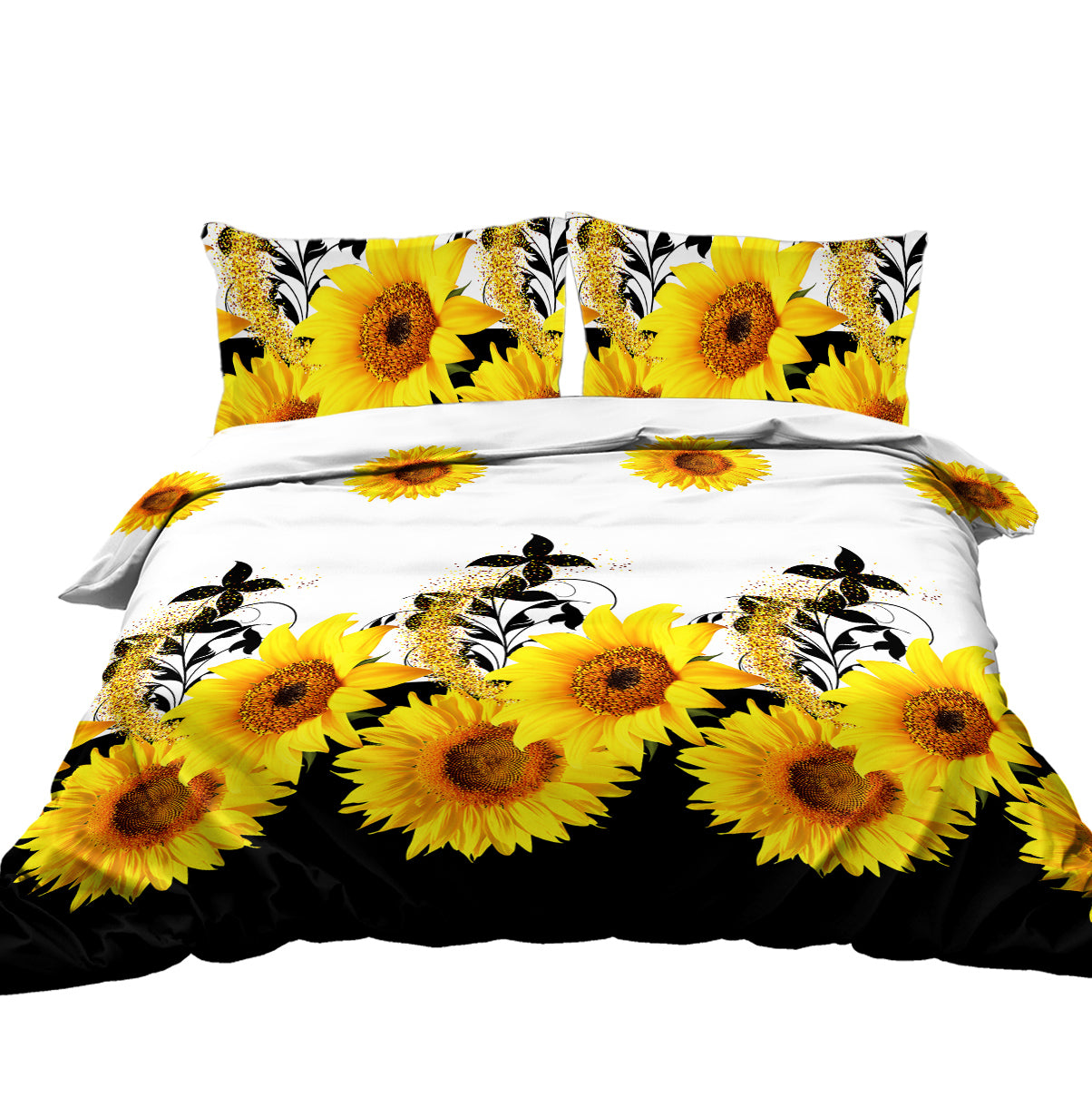 3 Pieces Black And White Background Sunflower Duvet Cover Set