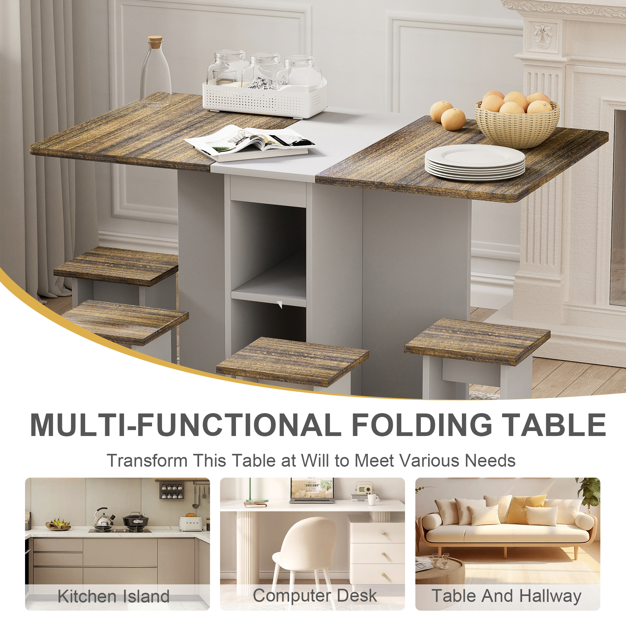 5 Pieces Folding Extendable Dining Table