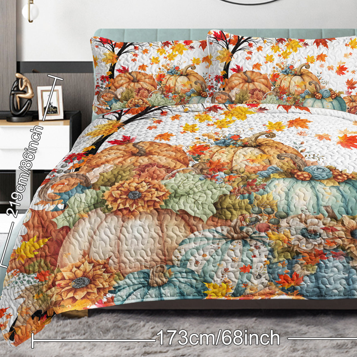 3 Pieces Colorful Oil Painting Pumpkin Pattern Quilt Set